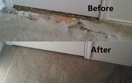 Before and After photo of carpet repair