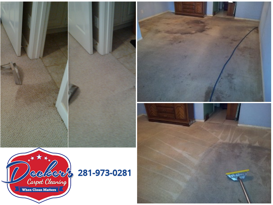 a collage of carpet cleaning results with Deckers Carpet Cleaning Logo